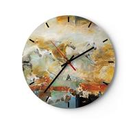 Horloge murale en verre 30x30cm Silencieuse Chevaux Galop Modernes Wall Clock