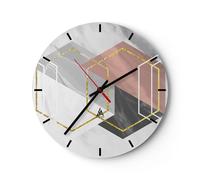 Horloge murale en verre 30x30cm Silencieuse Chiffres blanc doré Wall Clock
