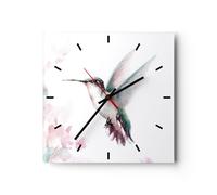 Horloge murale en verre 30x30cm Silencieuse Colibri Aquarelle Lumière Wall Clock