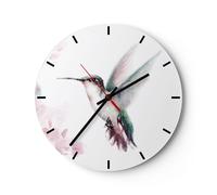 Horloge murale en verre 30x30cm Silencieuse Colibri Aquarelle Lumière Wall Clock
