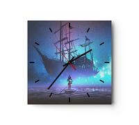 Horloge murale en verre 30x30cm Silencieuse conte de fées voilier Wall Clock