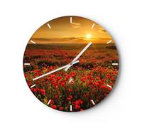 Horloge murale en verre 30x30cm Silencieuse coquelicot fleur prairie Wall Clock