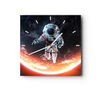 Horloge murale en verre 30x30cm Silencieuse cosmonaute espace Wall Clock