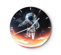 Horloge murale en verre 30x30cm Silencieuse cosmonaute espace Wall Clock
