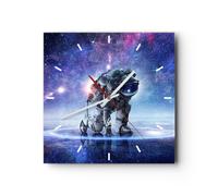 Horloge murale en verre 30x30cm Silencieuse cosmonaute espace Wall Clock