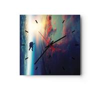 Horloge murale en verre 30x30cm Silencieuse Cosmos Astronaute Planète Wall Clock