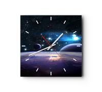 Horloge murale en verre 30x30cm Silencieuse cosmos planète Wall Clock Decoration