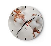 Horloge murale en verre 30x30cm Silencieuse Coton Macro Brindille Wall Clock