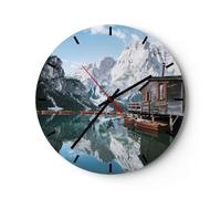 Horloge murale en verre 30x30cm Silencieuse Cottage Au-Dessus Le Lac Wall Clock