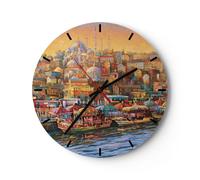Horloge murale en verre 30x30cm Silencieuse Couleurs Ville Turquie Wall Clock