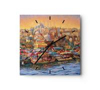 Horloge murale en verre 30x30cm Silencieuse Couleurs Ville Turquie Wall Clock