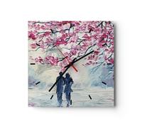 Horloge murale en verre 30x30cm Silencieuse Couple Paris Arbre Wall Clock
