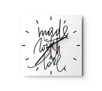 Horloge murale en verre 30x30cm Silencieuse Créé Avec Amour Wall Clock
