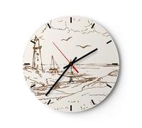 Horloge murale en verre 30x30cm Silencieuse Croquis Côte Lanterne Wall Clock