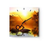 Horloge murale en verre 30x30cm Silencieuse cygne eau couple Wall Clock