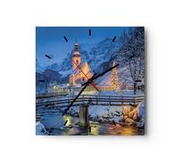 Horloge murale en verre 30x30cm Silencieuse De fête Église Neige Wall Clock