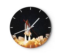 Horloge murale en verre 30x30cm Silencieuse Décollage Fusée Cosmos Wall Clock