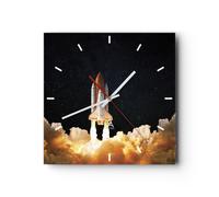 Horloge murale en verre 30x30cm Silencieuse Décollage Fusée Cosmos Wall Clock