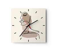 Horloge murale en verre 30x30cm Silencieuse Dessin Single-Line Femme Wall Clock