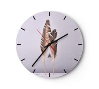 Horloge murale en verre 30x30cm Silencieuse Deux Plumes Lilas Wall Clock