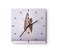 Horloge murale en verre 30x30cm Silencieuse Deux Plumes Lilas Wall Clock