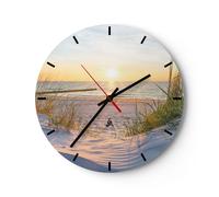 Horloge murale en verre 30x30cm Silencieuse dune plage mer Wall Clock Decoration