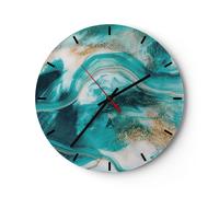 Horloge murale en verre 30x30cm Silencieuse Eau Mer Océan Wall Clock Decoration