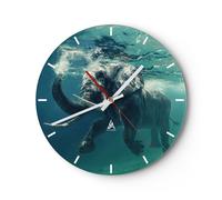 Horloge murale en verre 30x30cm Silencieuse éléphant animal eau Wall Clock
