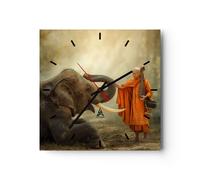 Horloge murale en verre 30x30cm Silencieuse éléphant moine défense Wall Clock