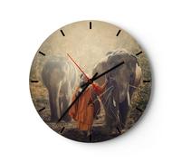 Horloge murale en verre 30x30cm Silencieuse éléphant moine jungle Wall Clock