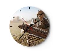 Horloge murale en verre 30x30cm Silencieuse Enfance Avion Jouet Wall Clock