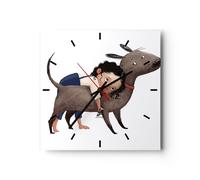 Horloge murale en verre 30x30cm Silencieuse Enfant Chien Photo Wall Clock