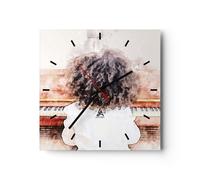 Horloge murale en verre 30x30cm Silencieuse Enfant Piano Aquarelle Wall Clock