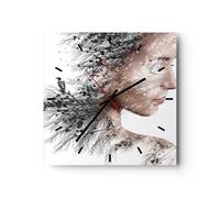 Horloge murale en verre 30x30cm Silencieuse Femme Double Exposition Wall Clock