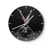 Horloge murale en verre 30x30cm Silencieuse Femme Gymnastique Yoga Wall Clock