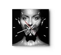 Horloge murale en verre 30x30cm Silencieuse Femme Papillon Bouche Wall Clock