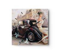 Horloge murale en verre 30x30cm Silencieuse femme rétro style Wall Clock