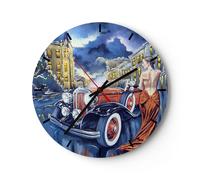 Horloge murale en verre 30x30cm Silencieuse femme rétro style Wall Clock