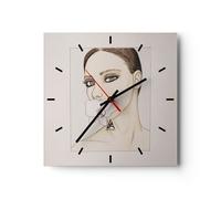 Horloge murale en verre 30x30cm Silencieuse Femme Silence Fleur Wall Clock
