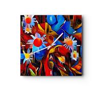 Horloge murale en verre 30x30cm Silencieuse fleur abstraction Wall Clock