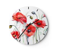 Horloge murale en verre 30x30cm Silencieuse fleur coquelicot prairie Wall Clock