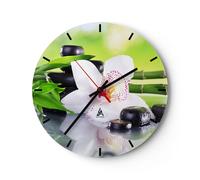 Horloge murale en verre 30x30cm Silencieuse fleur d'orchidée Wall Clock