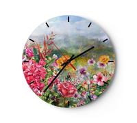 Horloge murale en verre 30x30cm Silencieuse fleur été nature Wall Clock