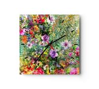 Horloge murale en verre 30x30cm Silencieuse fleur été nature Wall Clock