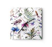 Horloge murale en verre 30x30cm Silencieuse fleur prairie nature Wall Clock