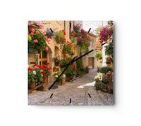Horloge murale en verre 30x30cm Silencieuse fleur rue maison Wall Clock