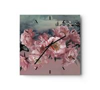 Horloge murale en verre 30x30cm Silencieuse Fleurs Papillon Nuages Wall Clock