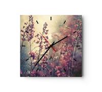 Horloge murale en verre 30x30cm Silencieuse Fleurs Pluie Lumière Wall Clock