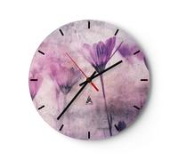 Horloge murale en verre 30x30cm Silencieuse Fleurs Rose Vintage Wall Clock