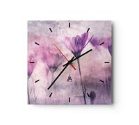 Horloge murale en verre 30x30cm Silencieuse Fleurs Rose Vintage Wall Clock